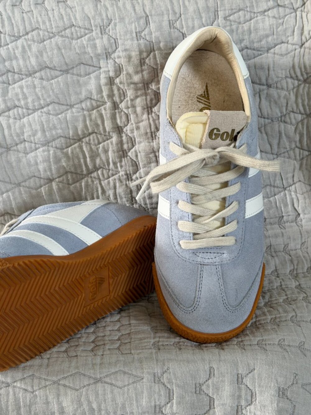 Gola Light Blue Suede and White Stripe sneaker size 7.5 - Picture 2 of 2
